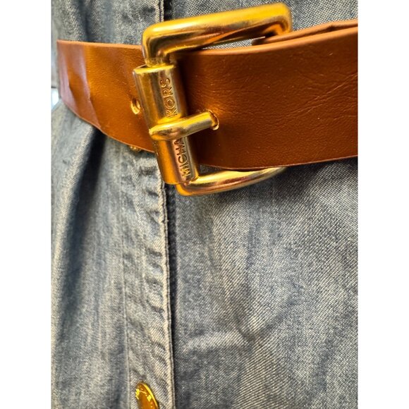 Michael Kors Denim Maxi Shirt Dress W/ Gold Buttons & Belt P/S Long Sleeve Casua - Picture 4 of 9